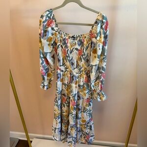 Simple Floral Long Sleeve Dress - Multicolor